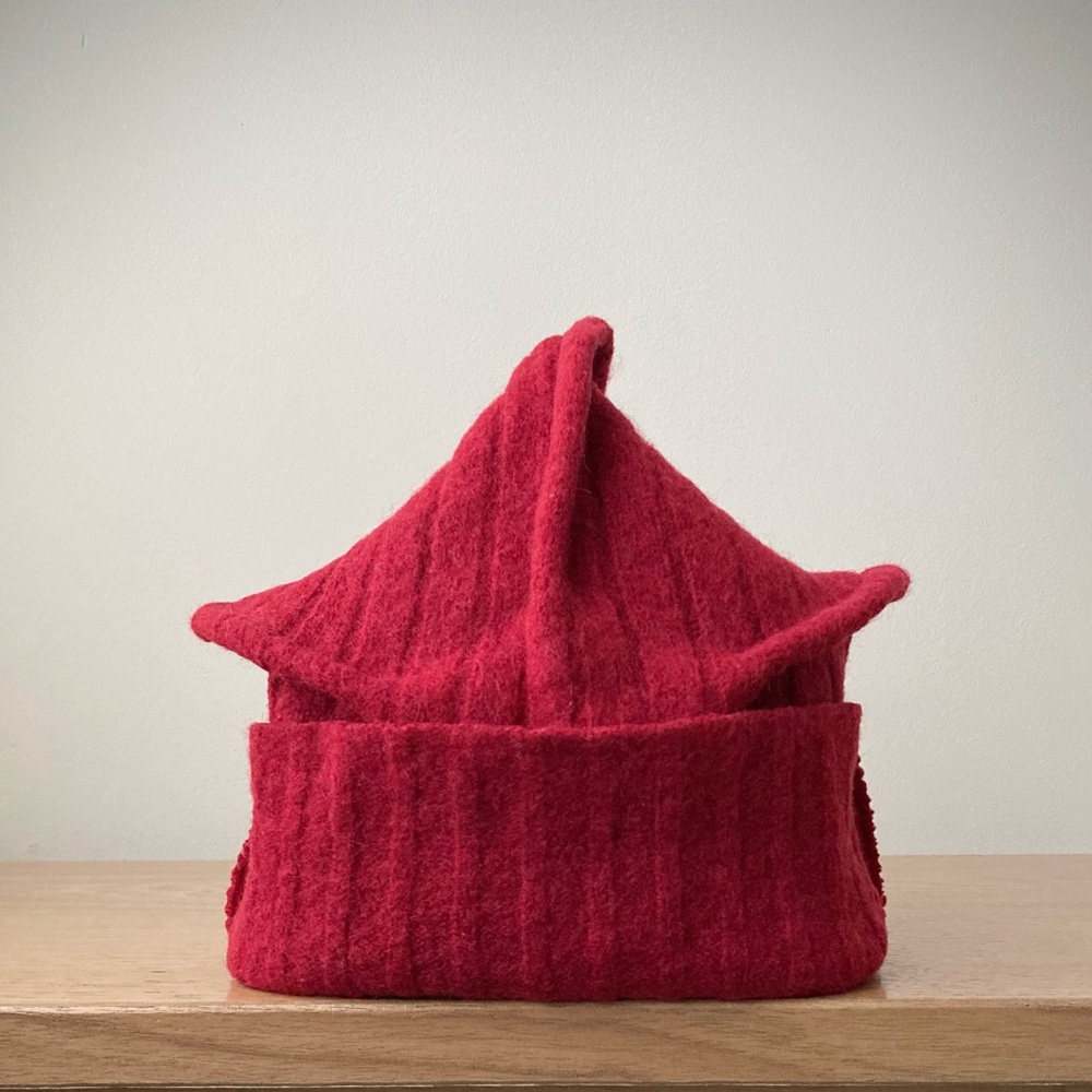 joodito origami crown wool sweater hat bucket beanie docker cap dark red unisex